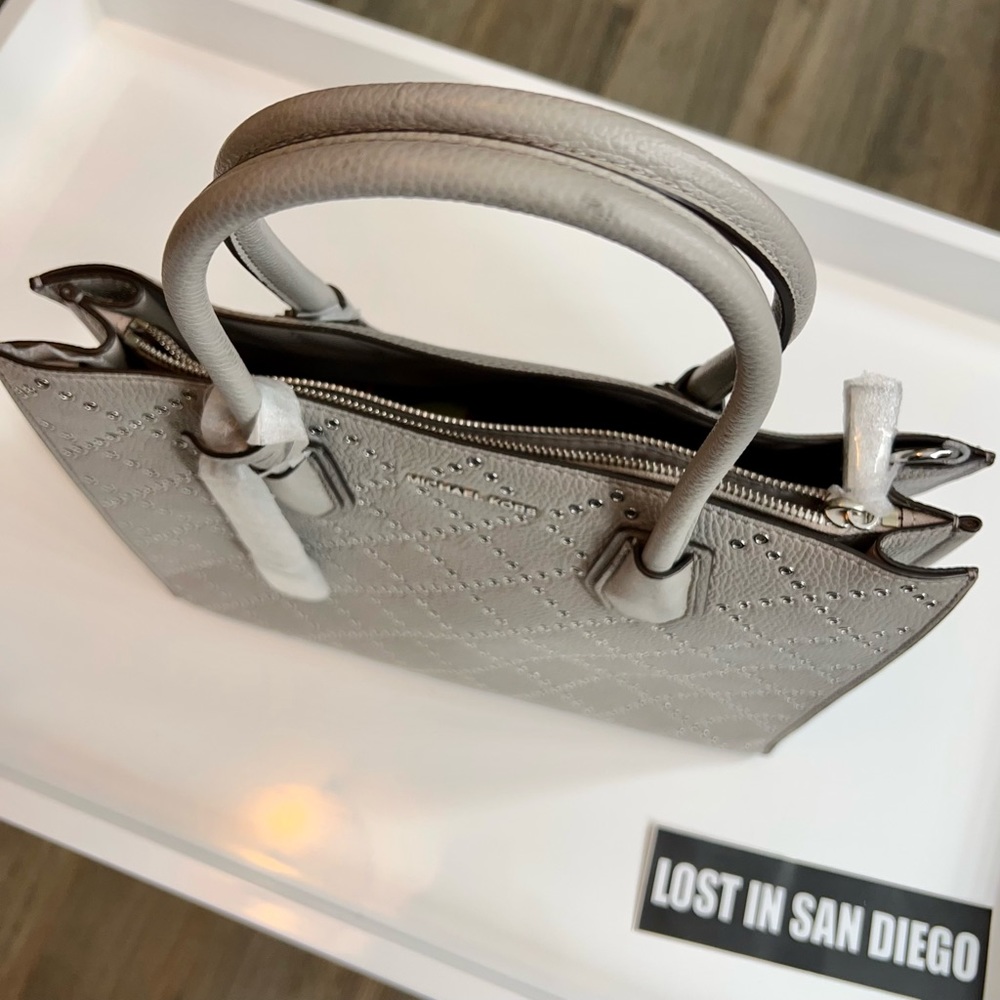 Grey Mercer Grommeted Pebbled Leather Tote Bag By Michael Kors - Picture 6 of 16